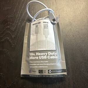 10 Ft Foot Heavy Duty Micro USB USB-A Cable Charger